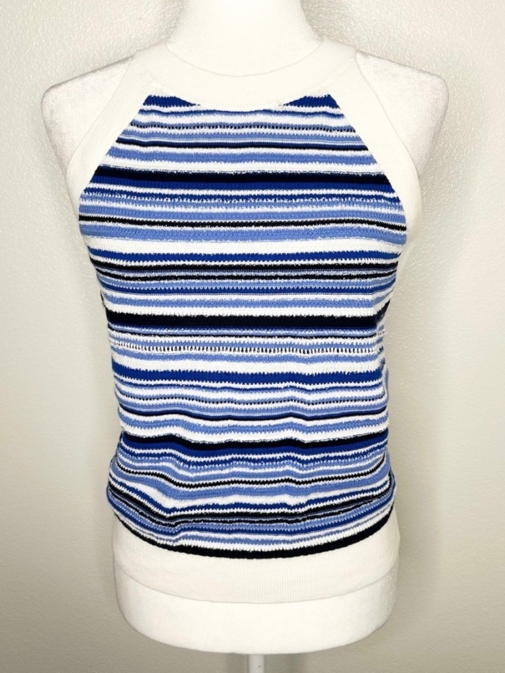 LOFT Womens Blue & White Striped High Neck Tank Top Size S